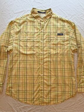 Columbia Super Tamiami Men’s Yellow Plaid Long-Sleeve Button-Down Shirt, size L